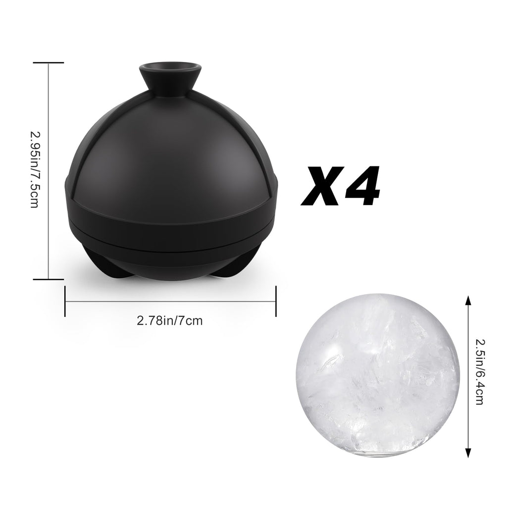Samuelworld Large Ice Ball Maker with Lid, 4 x 2.5 Inch Round Silicone Ice Ball Mold, BPA Free, Easy To Fill Round Silicone Ice Tray, Craft Ice Maker for Whiskey, Cocktails, Gifting - Black