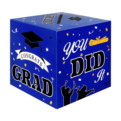 Graduation Card Box 2026 - Foldable Blue & Black Card Holder