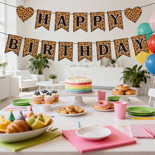 Leopard Print Happy Birthday Banner - Black Birthday Decor