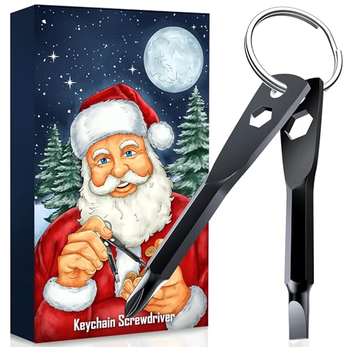 4-in-1 Keychain Screwdriver Gifts for Men Who Have Everything Stocking Stuffers for Adults Christmas Teens Dad Him Husband Ideas Boyfriend Father Tools Bit with Phillips, Slotted and Hex Wrench