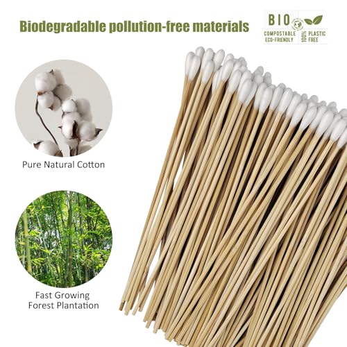 Yeetandoo 6-Inch Long Bamboo Cotton Swabs - 200 Pcs Wooden Handle Precision Applicators for Cleaning, Makeup, and Pet Care