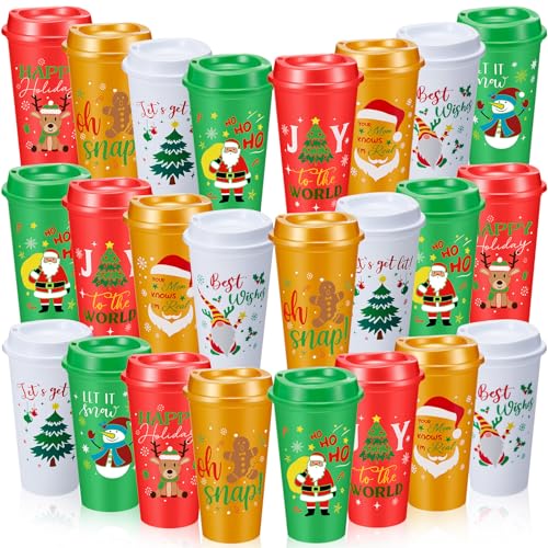 24 Pcs Christmas Coffee Tumblers with Lids - 16 oz Winter Gift Set