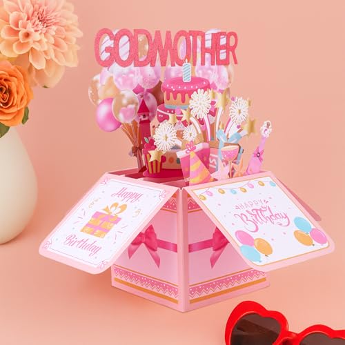 Happy Birthday Godmother Pop Up Card - 3D Greeting Card Gift