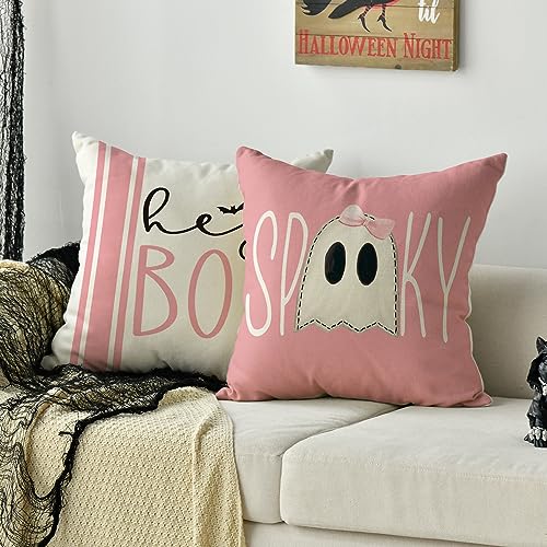 AVOIN colorlife Halloween Pink Ghost Throw Pillow Covers 18x18 Inches Set of 4