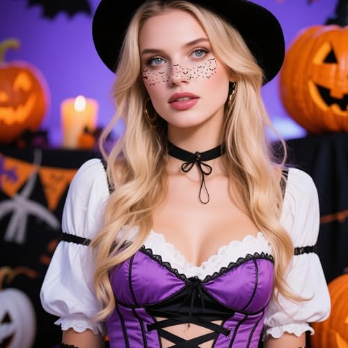Halloween Black Bat Freckles Temporary Tattoos 8 PCS Waterproof Face Stickers