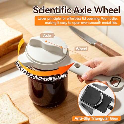 Komirom 4-in-1 Adjustable Jar Opener for Weak Hands - White