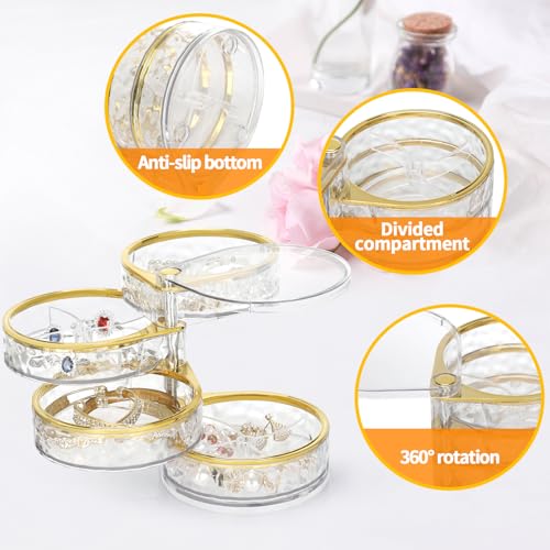 LETURE 4-Layer Rotatable Jewelry Organizer - Clear Storage Box for Rings, Earrings, Necklaces & More