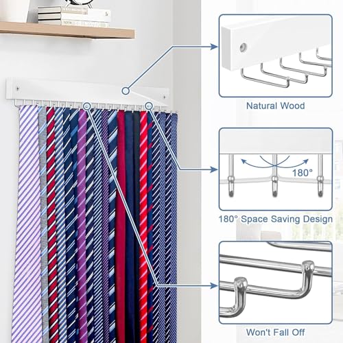 Wall-Mounted Tie Rack with 20 Hooks - White, 1 Pack Tie Organizer