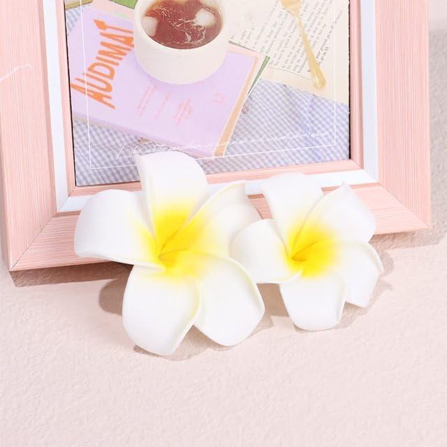 3-Pack Hawaiian Plumeria Flower Hair Clips Yellow White Frangipani