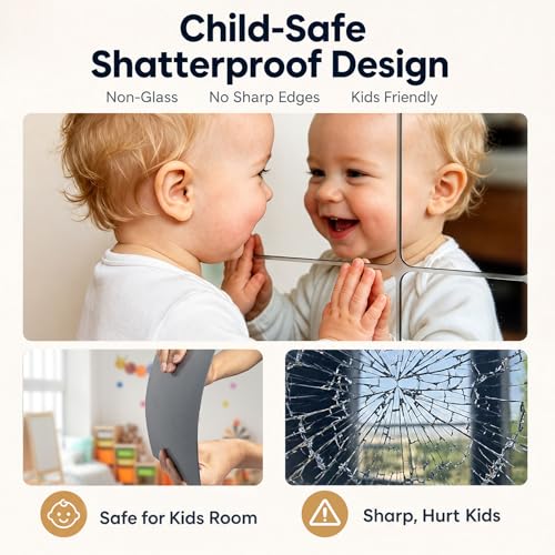 Self-Adhesive Mirror Stickers - 4 Pack Decorative Wall Mirrors, 7.8"x7.8"