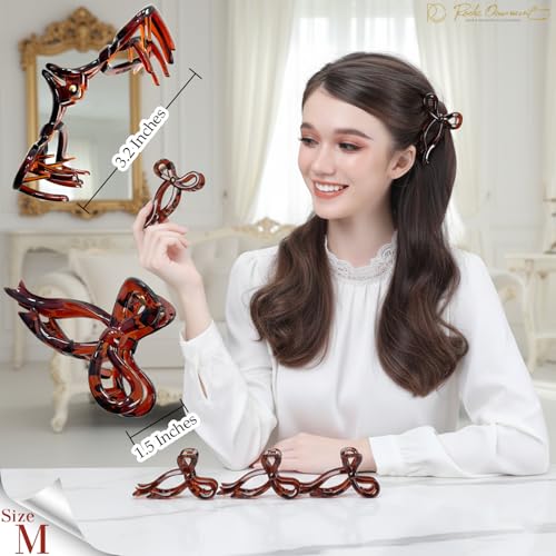 RC Roche Ornament 6-Pack Bow Claw Hair Clips for Thick Hair Medium Brown