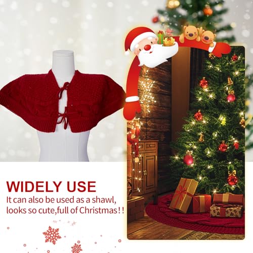 48 Inch Red Knitted Christmas Tree Skirt for 7 Ft Tree - Rustic Holiday Decor