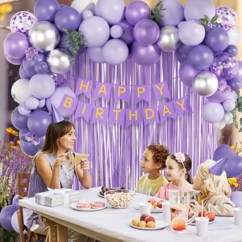 Lavender and Silver Birthday Party Decoration Kit with Balloons