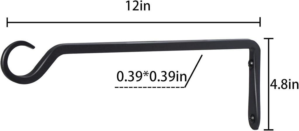 AILIN YELOKIE Premium Forged Wall Hooks - Sturdy Plant Brackets for Indoor/Outdoor Use | 12-Inch Black, 2-Pack