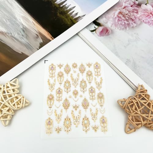 Gmlawsc Embossed Gold Gemstone Nail Stickers Vintage Baroque Decals