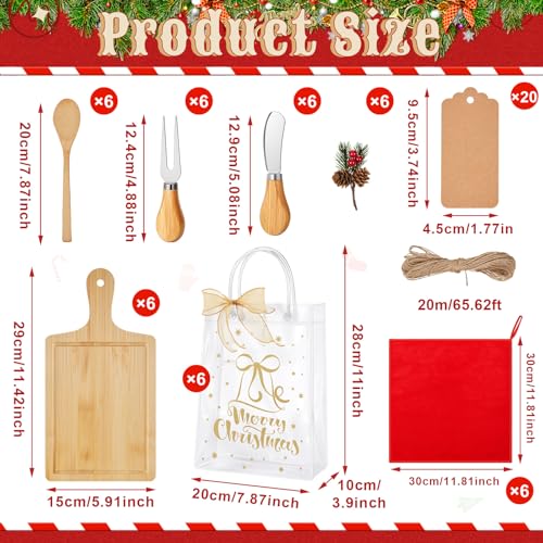 Acellegic Christmas Cheese Board Gift Set - 6 Square Wooden Boards & Accessories