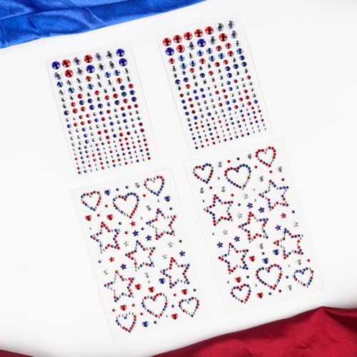 Doneace 4th of July Star Face Gems - Patriotic Self-Adhesive Rhinestones for Face, Body, and Hair (4-Pack)