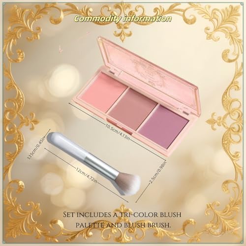 TIKIYOUN 3 Color Blush Palette with Brush Natural Matte Powder Trio