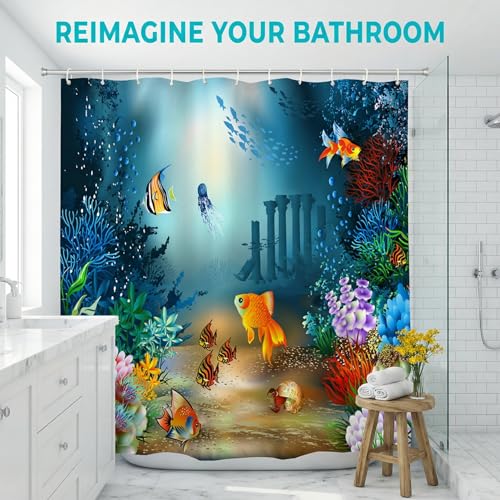 Ocean Fish Shower Curtain for Kids Bathroom | Waterproof 72x72