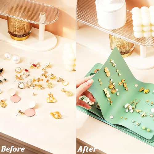 QBestry Travel Earring Organizer Book - 42 Pairs Waterproof PU Leather, Tangle-Free Storage, Compact Design for Women & Girls - Green