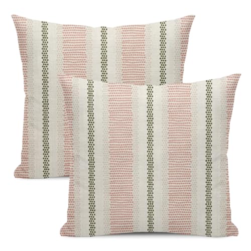 DAFENA Boho Throw Pillow Covers 16x16 Inch, Pink & Sage Green Set of 2