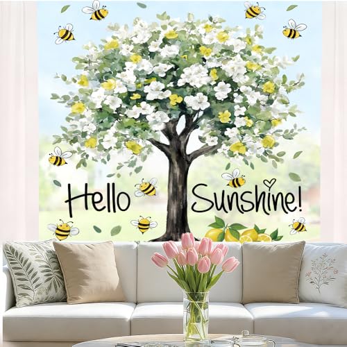 Heirloom Haven Extra Large Lemon Tree Window Clings - Yellow Spring Decor, 6 Sheets