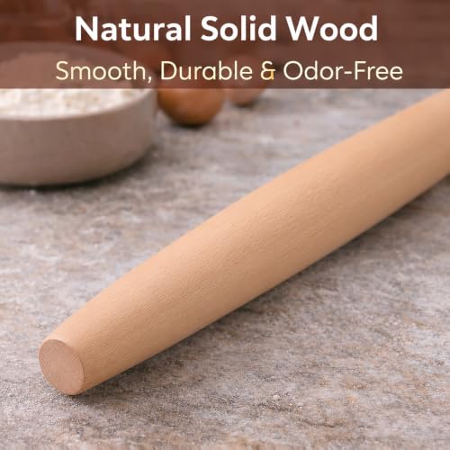 17-Inch European Beech Wood French Rolling Pin - Non-Stick Dough Roller for Baking