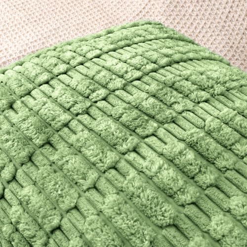 JoraLion Corduroy Lumbar Pillow Cover 12x24 Inch - Light Green Soft Cushion