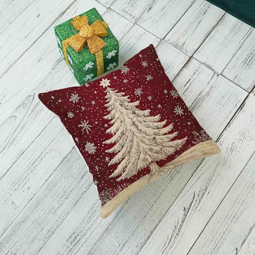 ONWAY Red Christmas Pillow Cover 18x18 Inch Winter Holiday Snowflake Decor