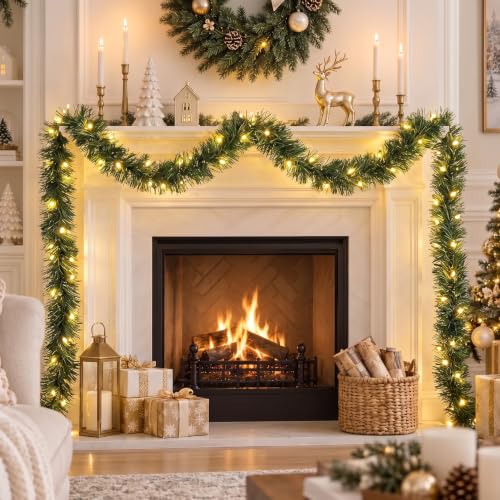 Christmas Garland with Lights 19.7 Ft Warm White LED, 1 Pack