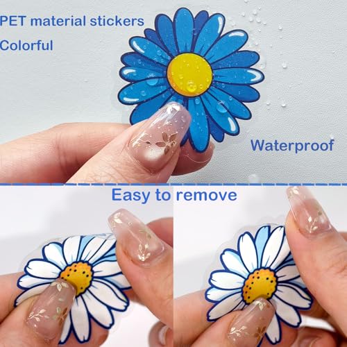 Colorful Daisy Floral Stickers - 56 Waterproof PET Stickers