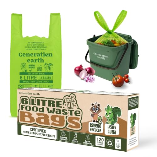Generation earth 1.6G (120 Bags) Compostable Food Waste Bags with Tie Handles, Biodegradable Kitchen Bin Liners