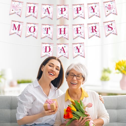 Happy Mother's Day Pink Floral Banner - 10ft Decorative Garland