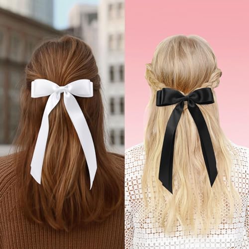 vivinin 4pcs Silky Satin Hair Bows with Long Tails and Alligator Clips