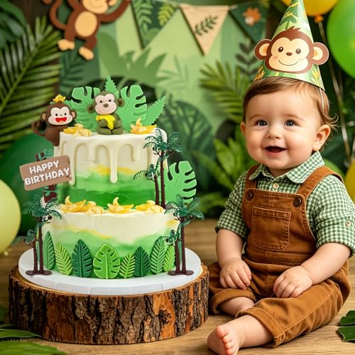 Monkey Cake Toppers Set - 18 Pcs Jungle Theme Birthday Decorations