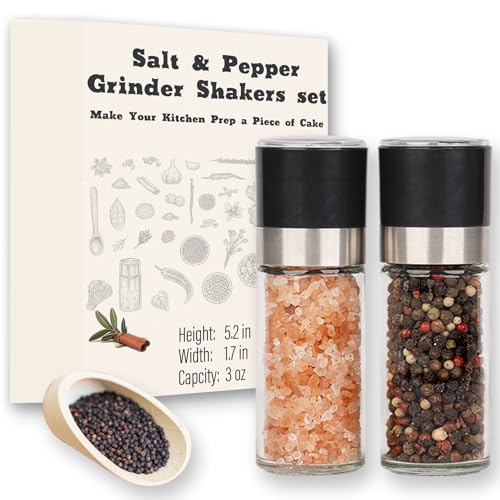 ErrandsHelper Salt and Pepper Grinder Set - 3 oz Refillable Glass Mills (5.1")
