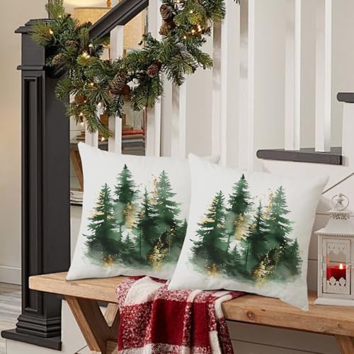 Artmag Christmas Pillow Covers Set of 2, 18x18 Inch Green Gold