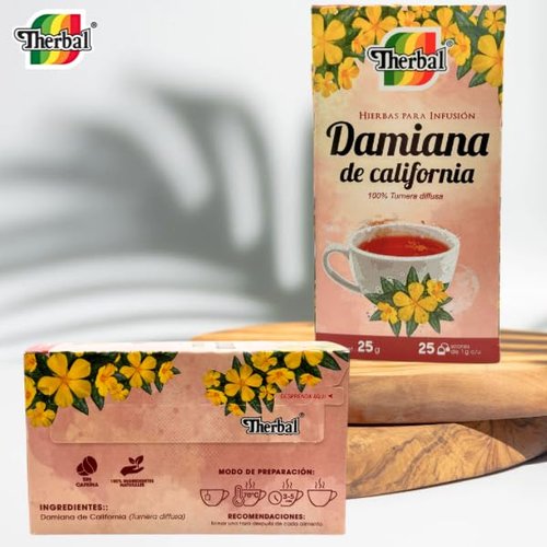 Therbal – Damiana de California Herbal Tea (25 Tea Bags) | 100% Turnera diffusa | Caffeine-Free Infusion