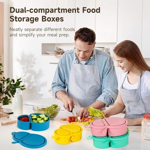 4Pcs Reusable Silicone Snack Containers with Lids - Pink, Blue, Green, Yellow