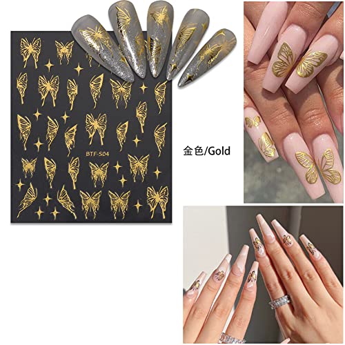 3D Butterfly Nail Art Stickers - 8 Sheets Gold & Holographic Decals
