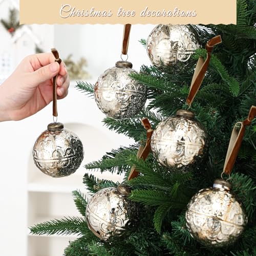 Champagne Gold Mercury Glass Christmas Ornaments - Etched, 6 Pack
