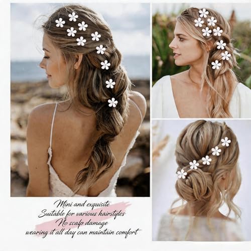 Mini White Rhinestone Flower Hair Clips 10Pcs Bridal Hair Barrettes