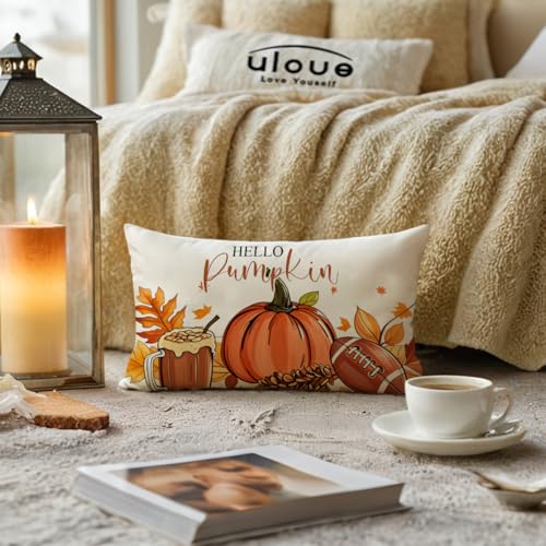 Fall Pumpkin Throw Pillow Cover 12x20 Inch - Coffee