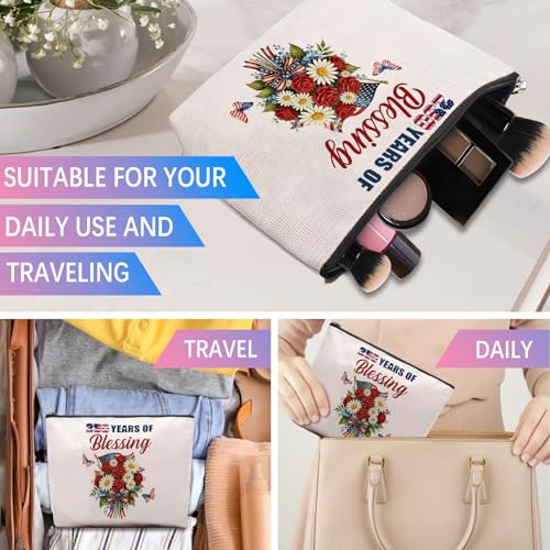 American 250th Anniversary Floral Makeup Bag Canvas Cosmetic Pouch