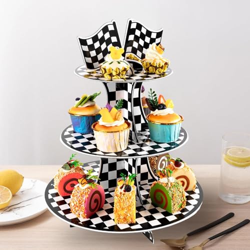Pangu 2-Pack Race Car 3-Tier Cupcake Stand for Racing Theme Birthday Parties