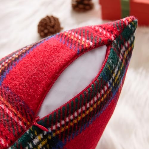 Christmas Plaid Decorative Euro Pillow Covers Set of 2 24x24 Inches - Red