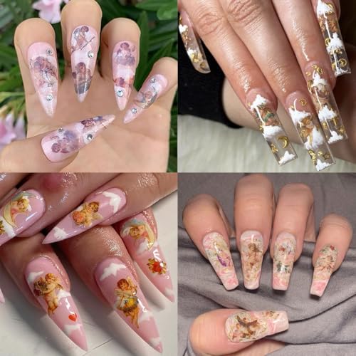 GUAACCB 8 Sheets 3D Angel Nail Stickers Cupid Wings & Rose Flower Decals