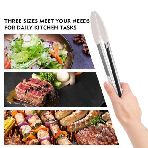 HOTEC Stainless Steel Locking Kitchen Tongs with Silicone Tips, Khaki, 2-Pack
