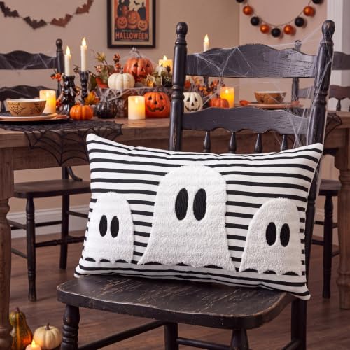 Boao Halloween Ghost Pillow Cover 12x20 Black and White Striped, Pack of 1