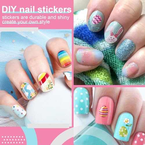 Kalolary 8 Sheet Easter Nail Art Stickers Self-Adhesive Bunny Decals